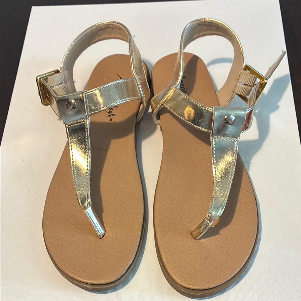 AMERICAN EAGLE Gold Metallic Sandals with Buckle